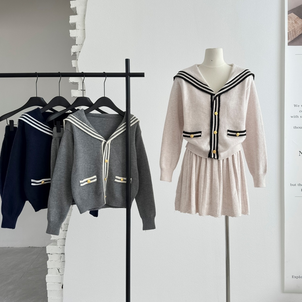 Show young skirt slim cardigan 2pcs set