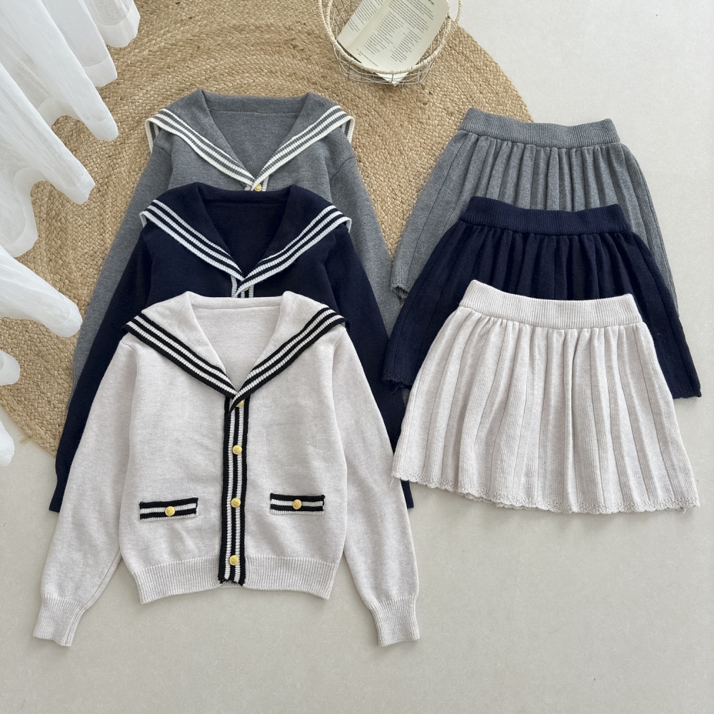 Show young skirt slim cardigan 2pcs set