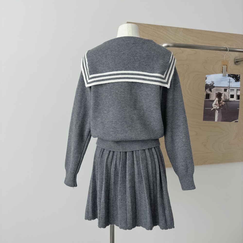 Show young skirt slim cardigan 2pcs set