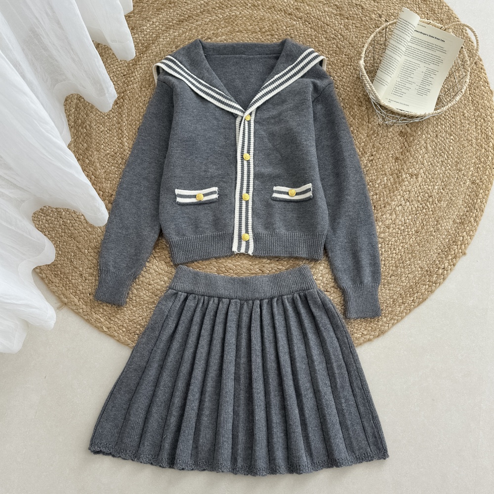Show young skirt slim cardigan 2pcs set