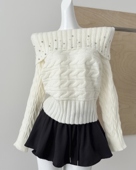 Temperament loose sweater slim rhinestone tops for women
