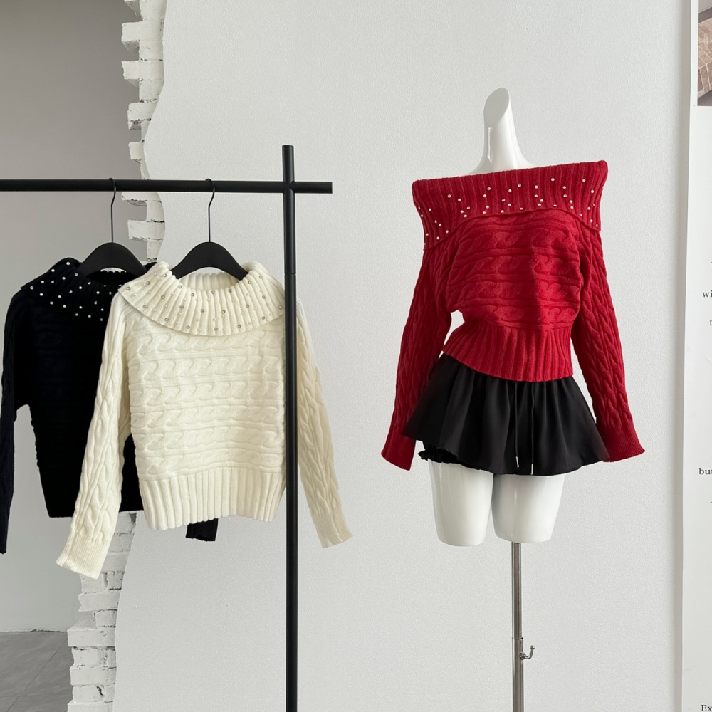 Temperament loose sweater slim rhinestone tops for women