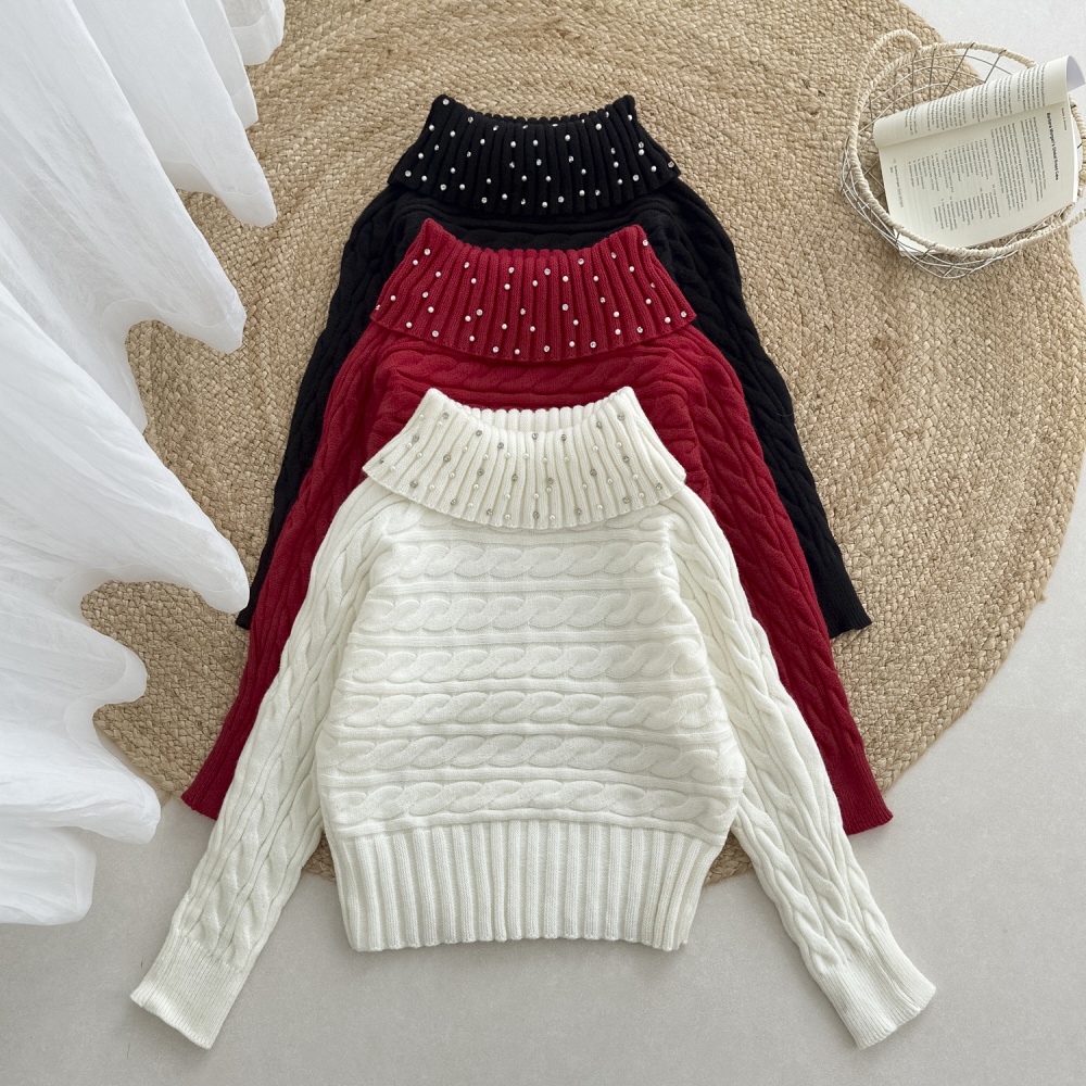 Temperament loose sweater slim rhinestone tops for women