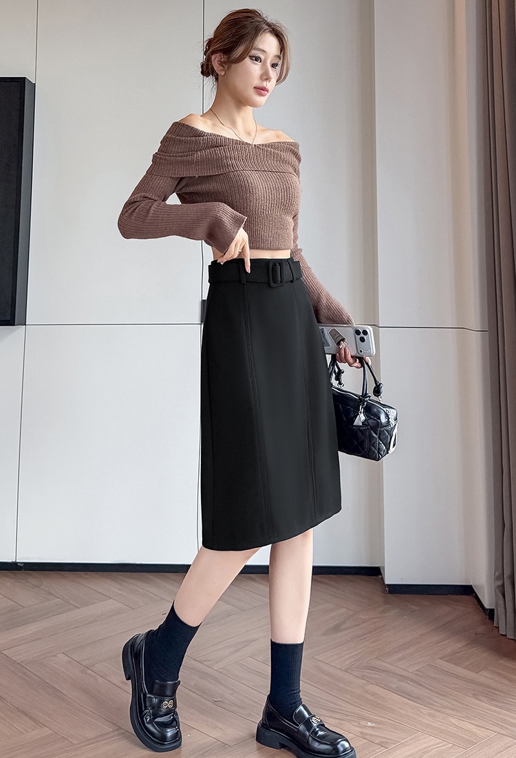 Slim temperament five tenths woolen skirt