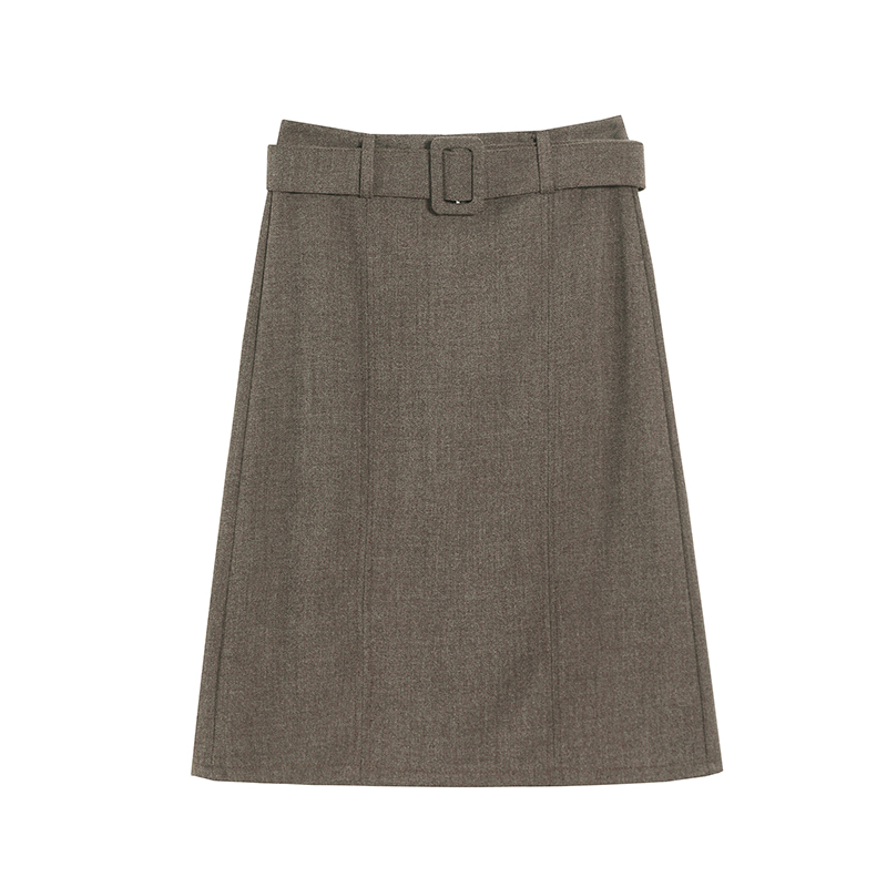 Slim temperament five tenths woolen skirt