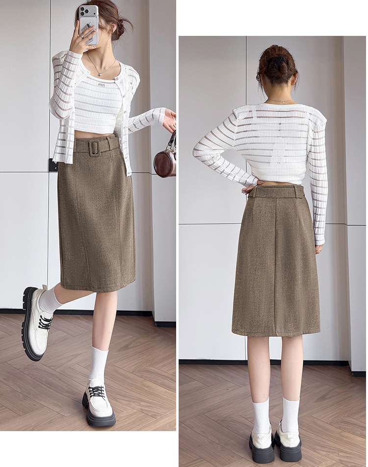 Slim temperament five tenths woolen skirt