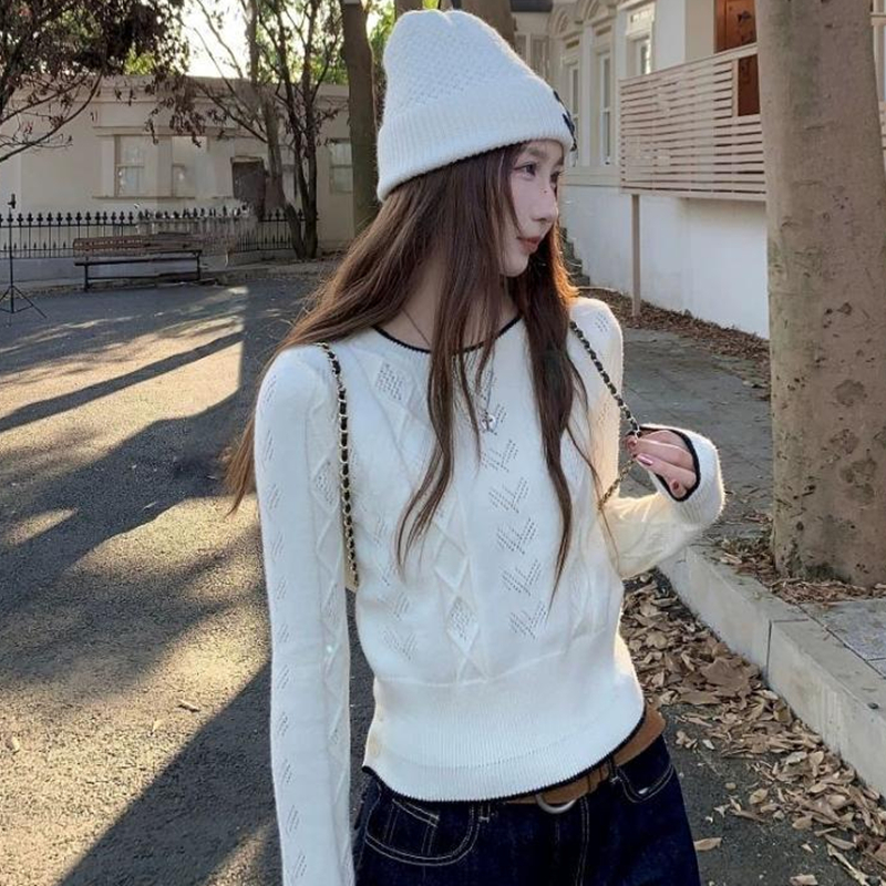 Hollow slim tops long sleeve sweater for women