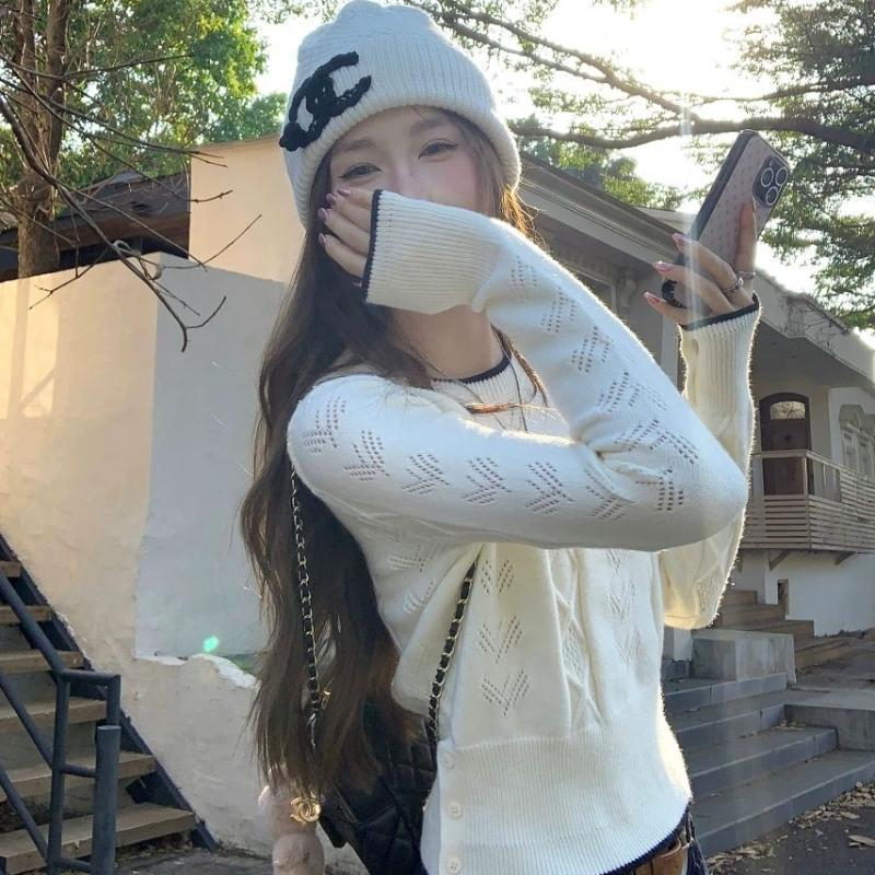 Hollow slim tops long sleeve sweater for women