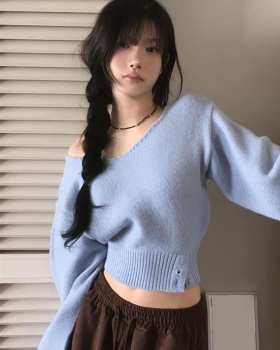 Autumn V-neck all-match pinched waist sweater for women