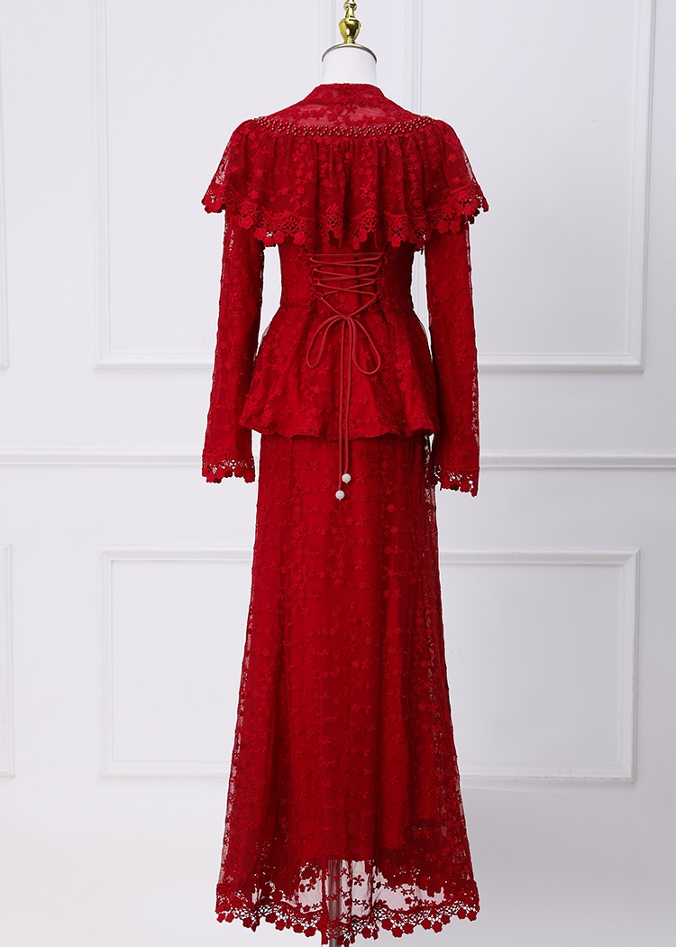 Beading lace fashion skirt mermaid retro cloak a set