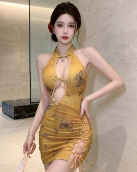 Gauze enticement cheongsam perspective dress for women