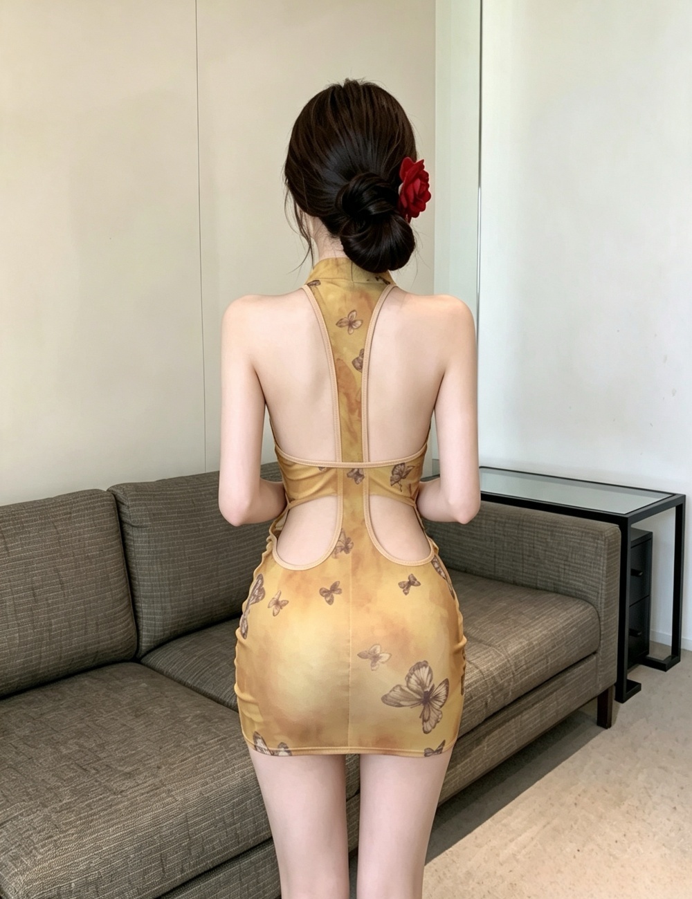 Gauze enticement cheongsam perspective dress for women