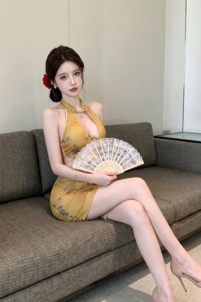 Gauze enticement cheongsam perspective dress for women