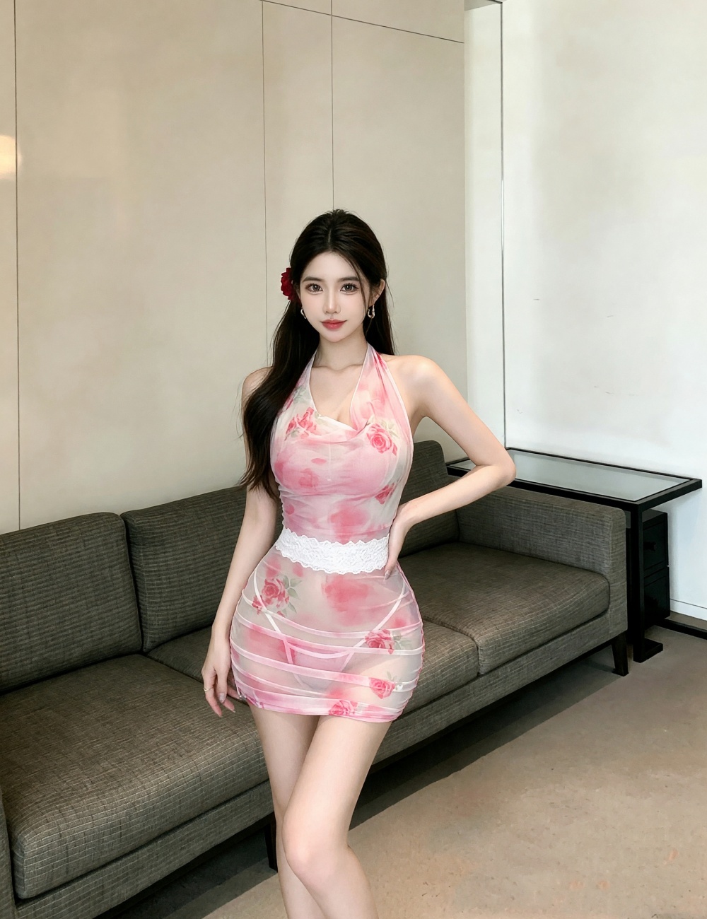 Gauze perspective slim fashion dress for women
