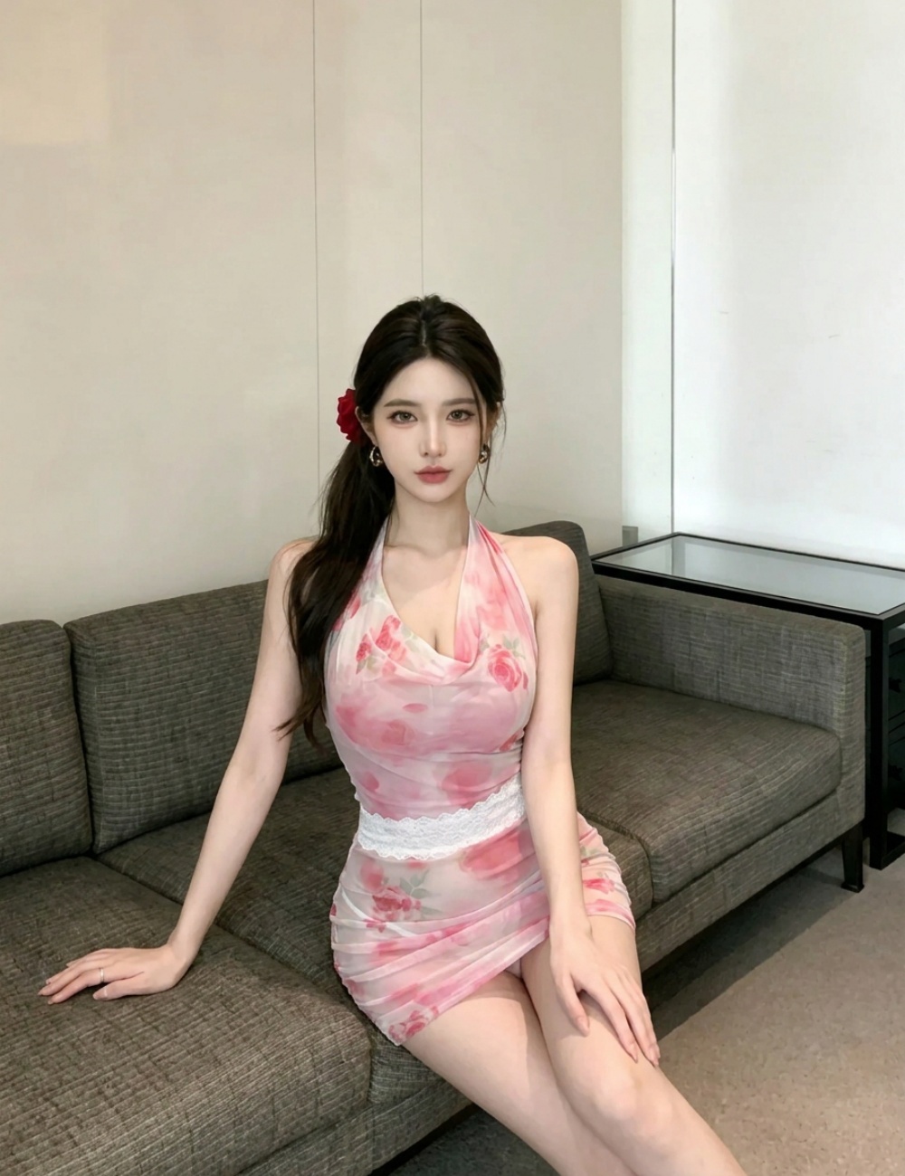 Gauze perspective slim fashion dress for women
