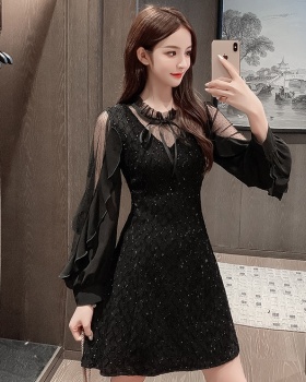 Slim autumn and winter lotus leaf edges splice dress