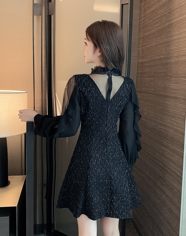 Slim autumn and winter lotus leaf edges splice dress