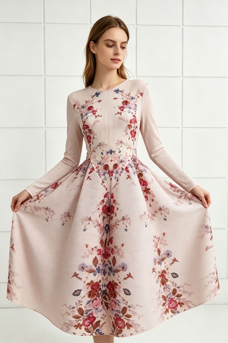 Tender elasticity dress printing long dress for women