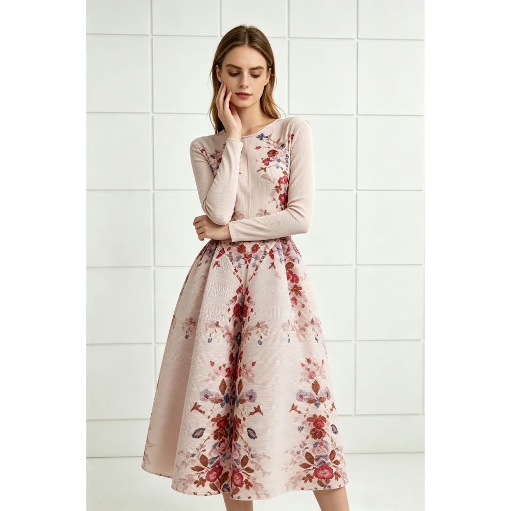 Tender elasticity dress printing long dress for women