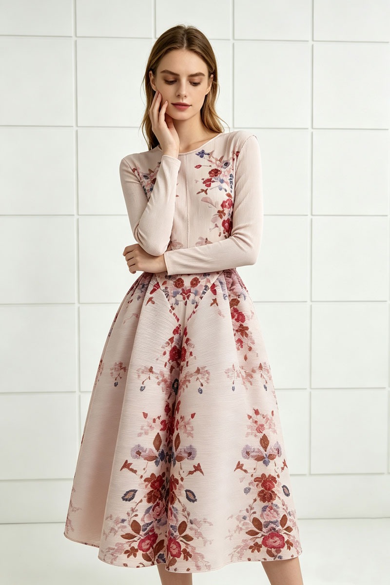 Tender elasticity dress printing long dress for women