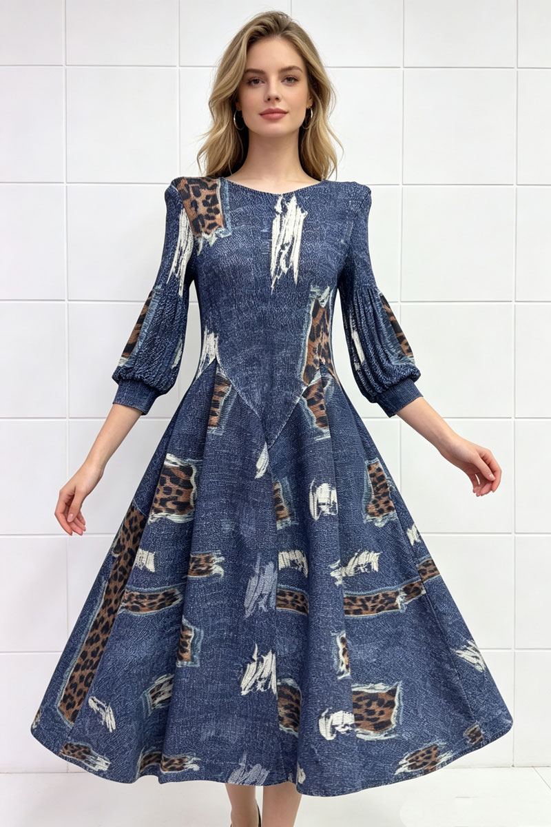 Slim elegant tender printing France style dress