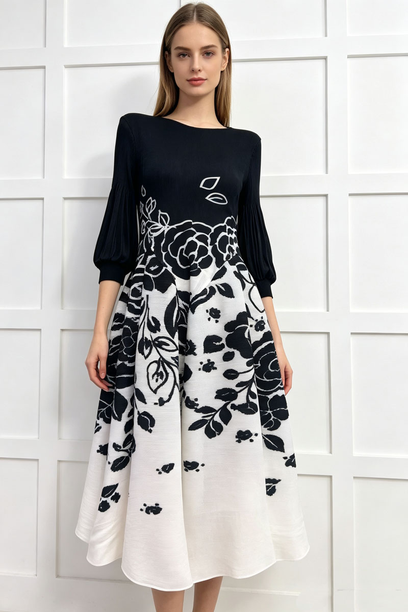 Slim elegant tender printing France style dress