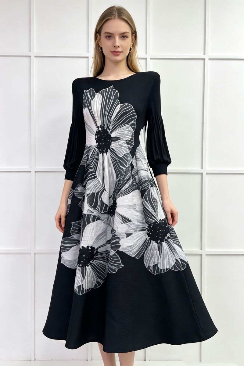 Slim elegant tender printing France style dress