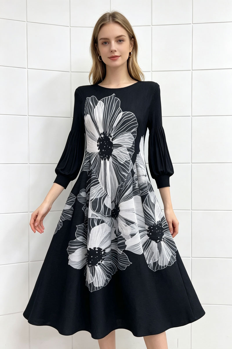 Slim elegant tender printing France style dress