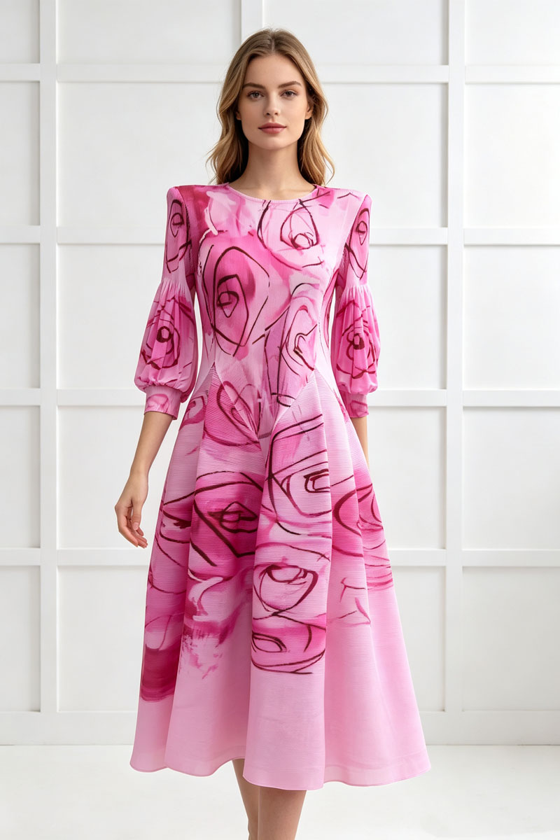 Slim elegant tender printing France style dress