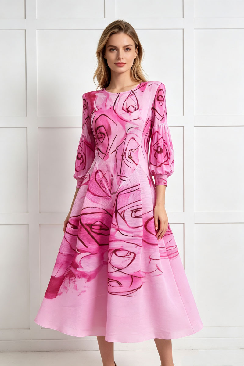 Slim elegant tender printing France style dress