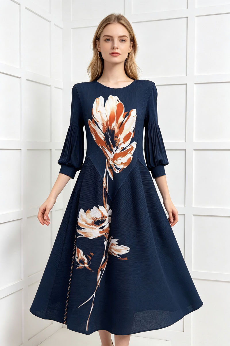 Slim elegant tender printing France style dress