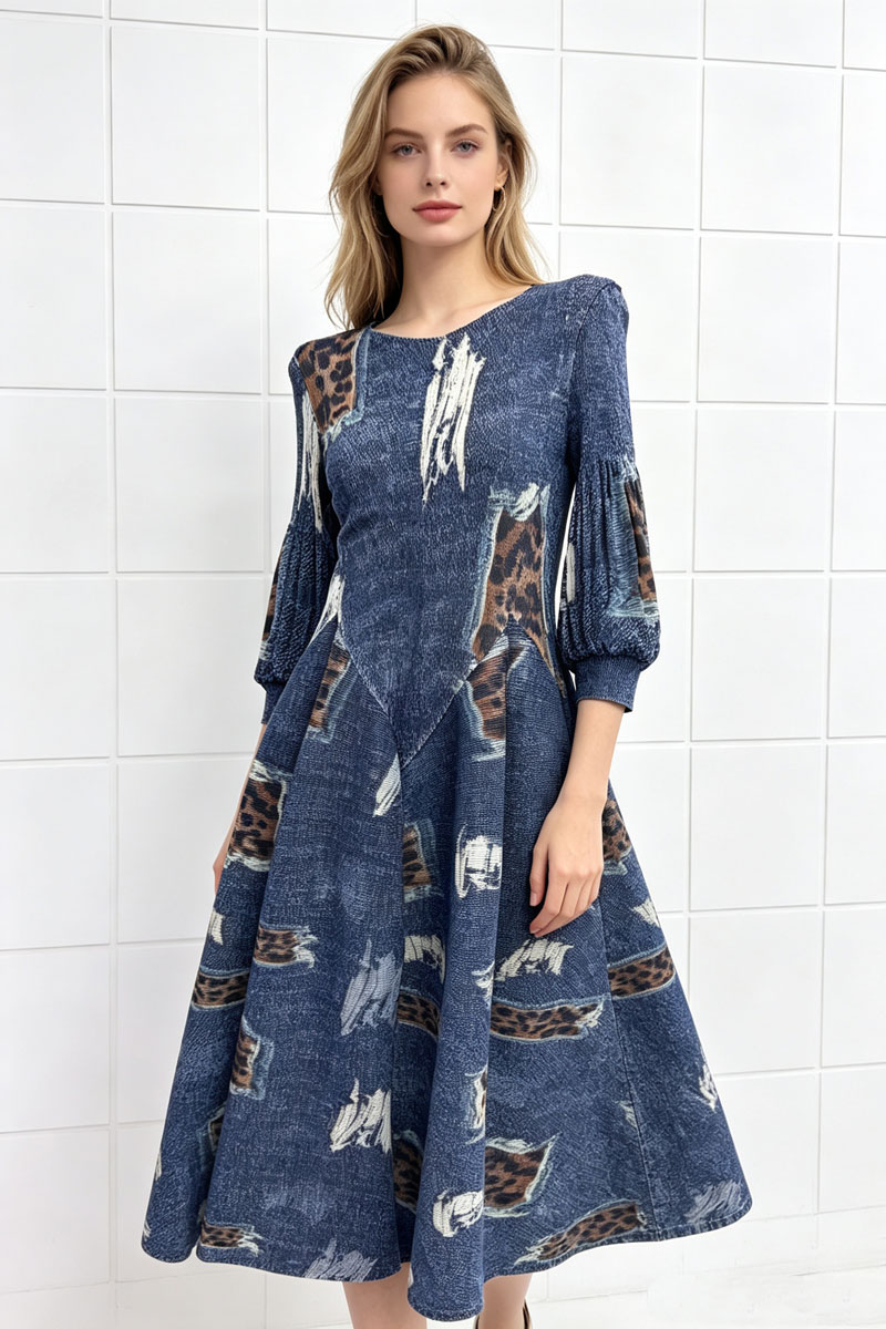 Slim elegant tender printing France style dress
