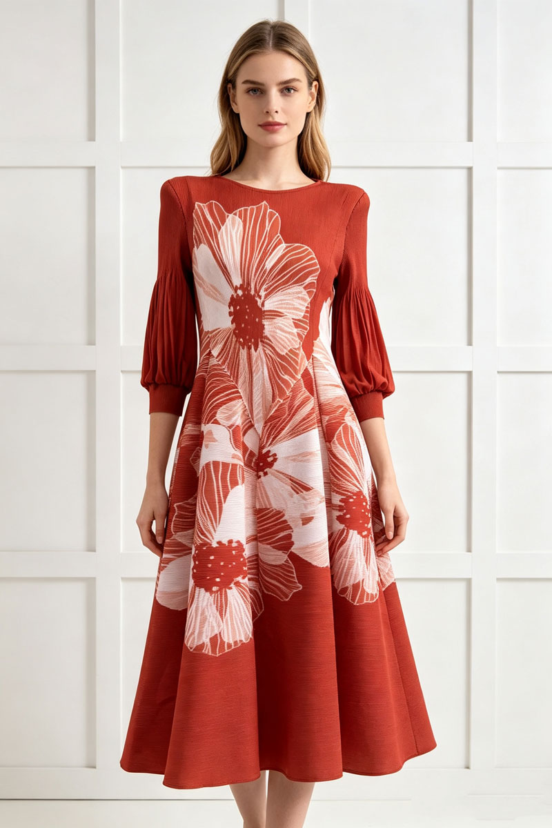 Slim elegant tender printing France style dress