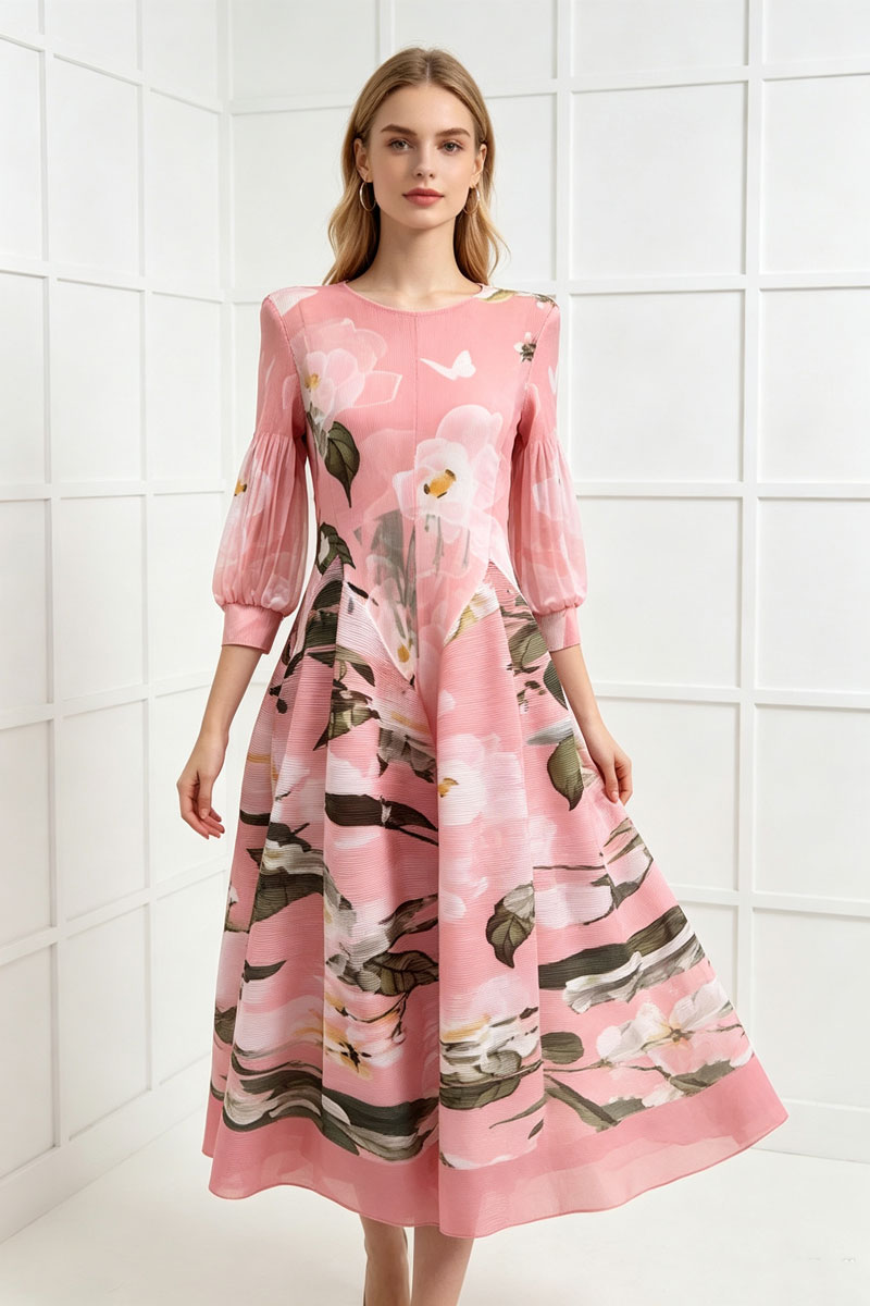 Slim elegant tender printing France style dress