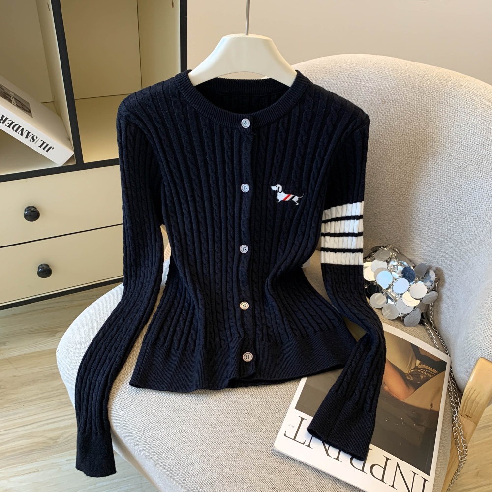 Round neck knitted coat show young cardigan for women