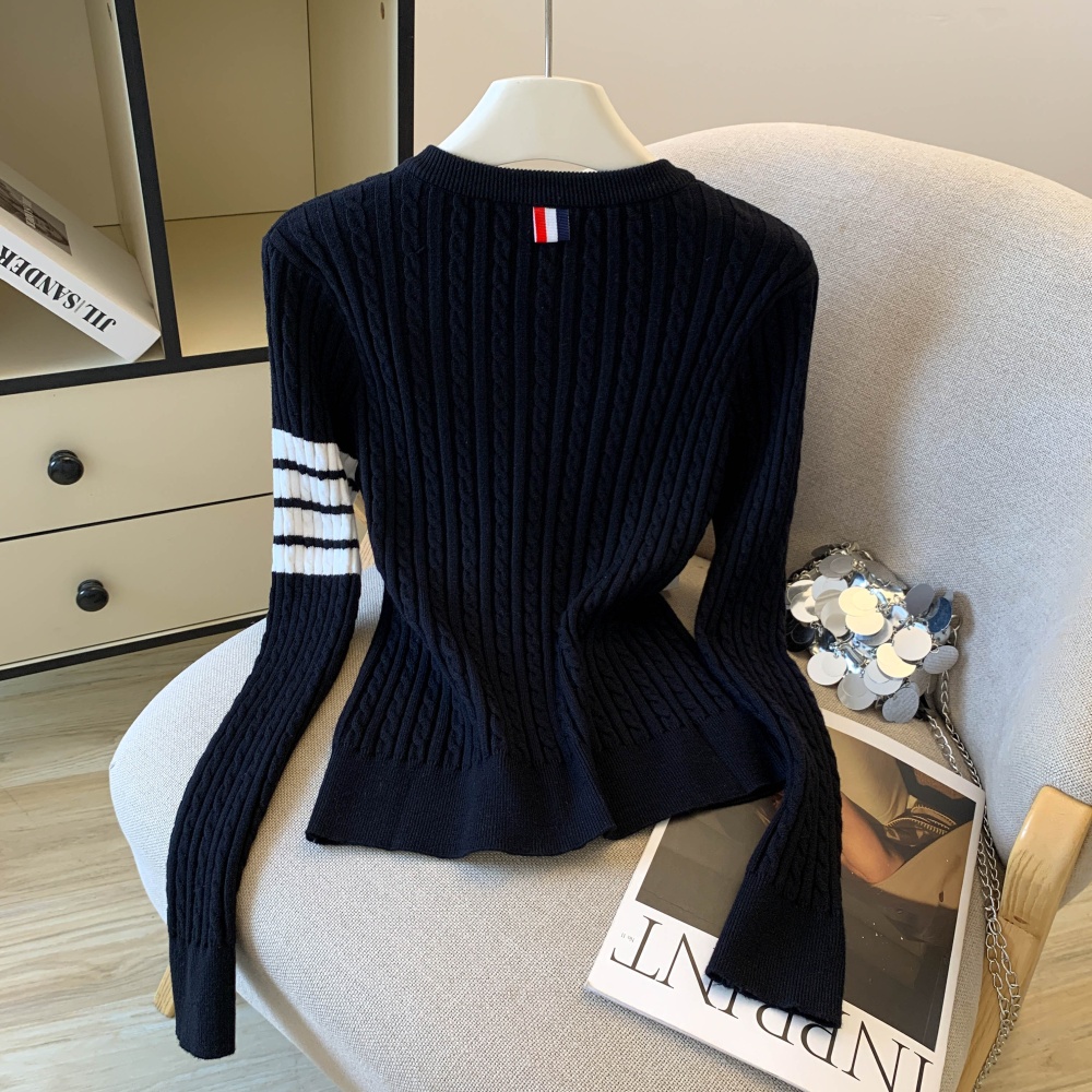 Round neck knitted coat show young cardigan for women