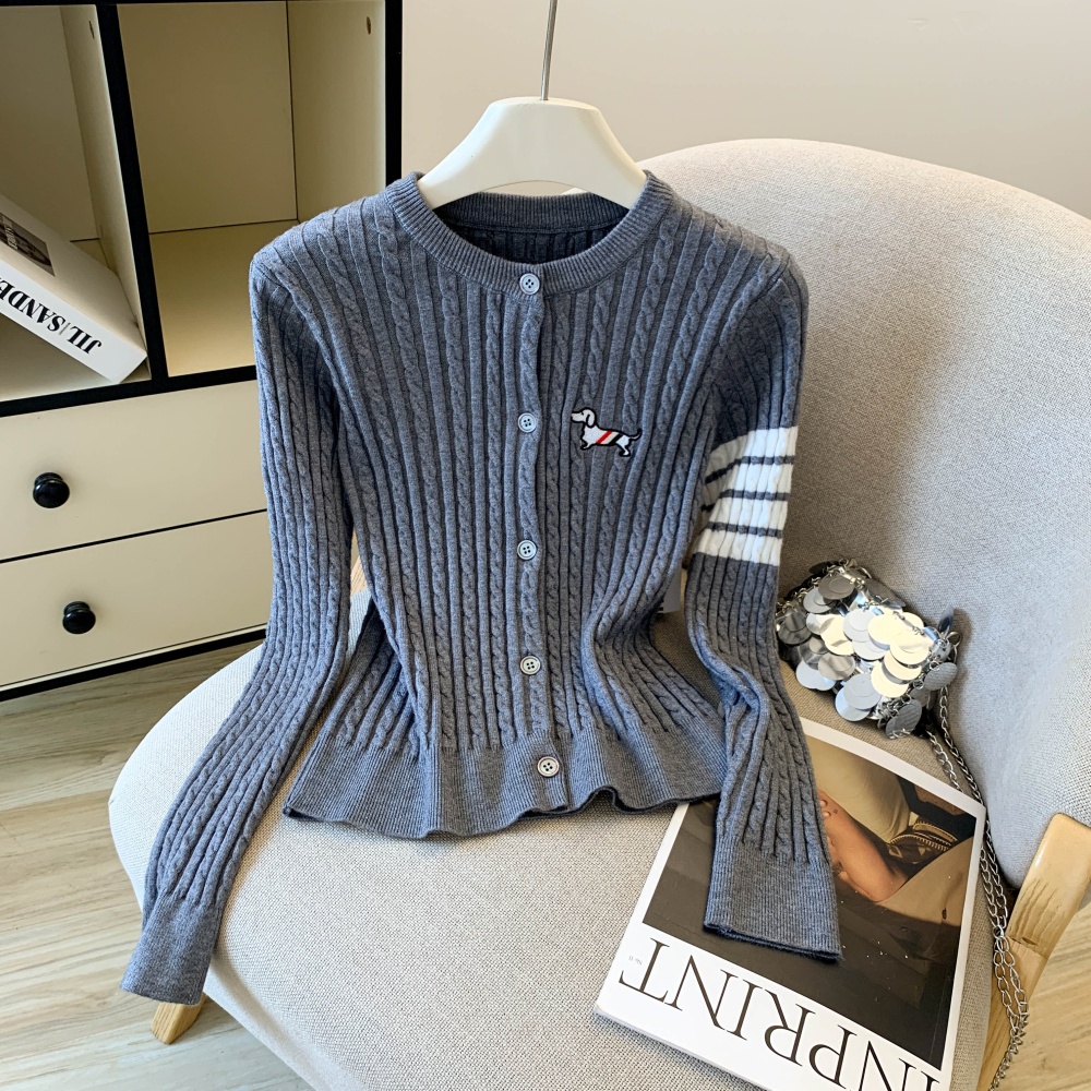Round neck knitted coat show young cardigan for women