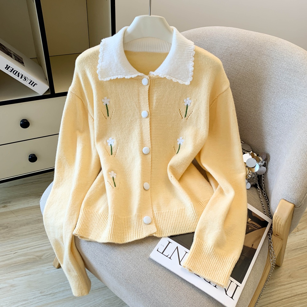 Autumn embroidered knitted cardigan lazy loose sweater