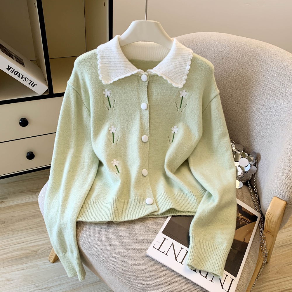 Autumn embroidered knitted cardigan lazy loose sweater