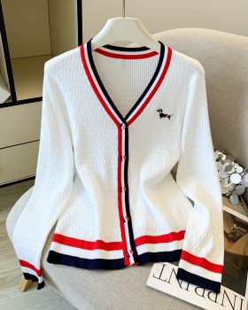 Stripe all-match coat embroidery puppy sweater for women