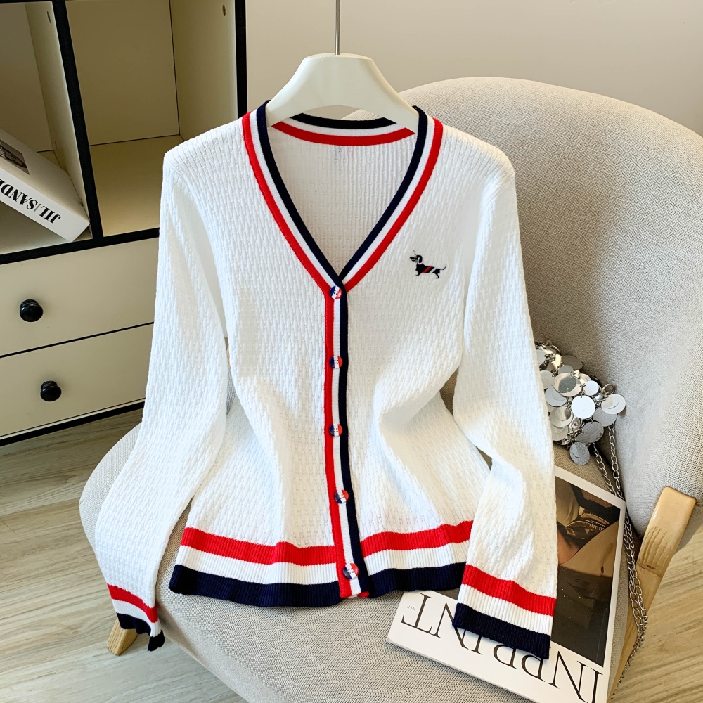Stripe all-match coat embroidery puppy sweater for women