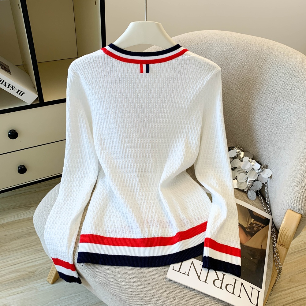 Stripe all-match coat embroidery puppy sweater for women