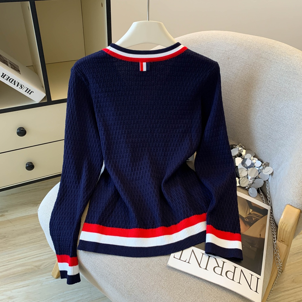 Stripe all-match coat embroidery puppy sweater for women