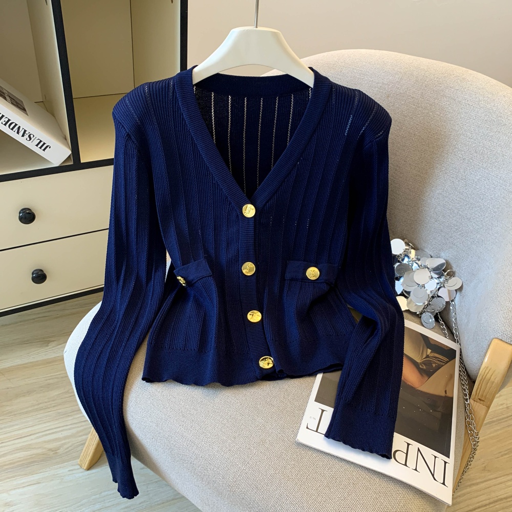 Metal buckles slim cardigan chanelstyle tops for women