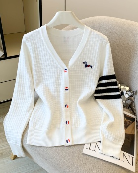V-neck British style cardigan embroidery puppy tops