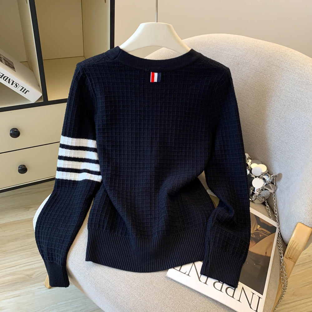 V-neck British style cardigan embroidery puppy tops