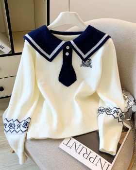 Navy collar cartoon lapel Korean style sweater for women