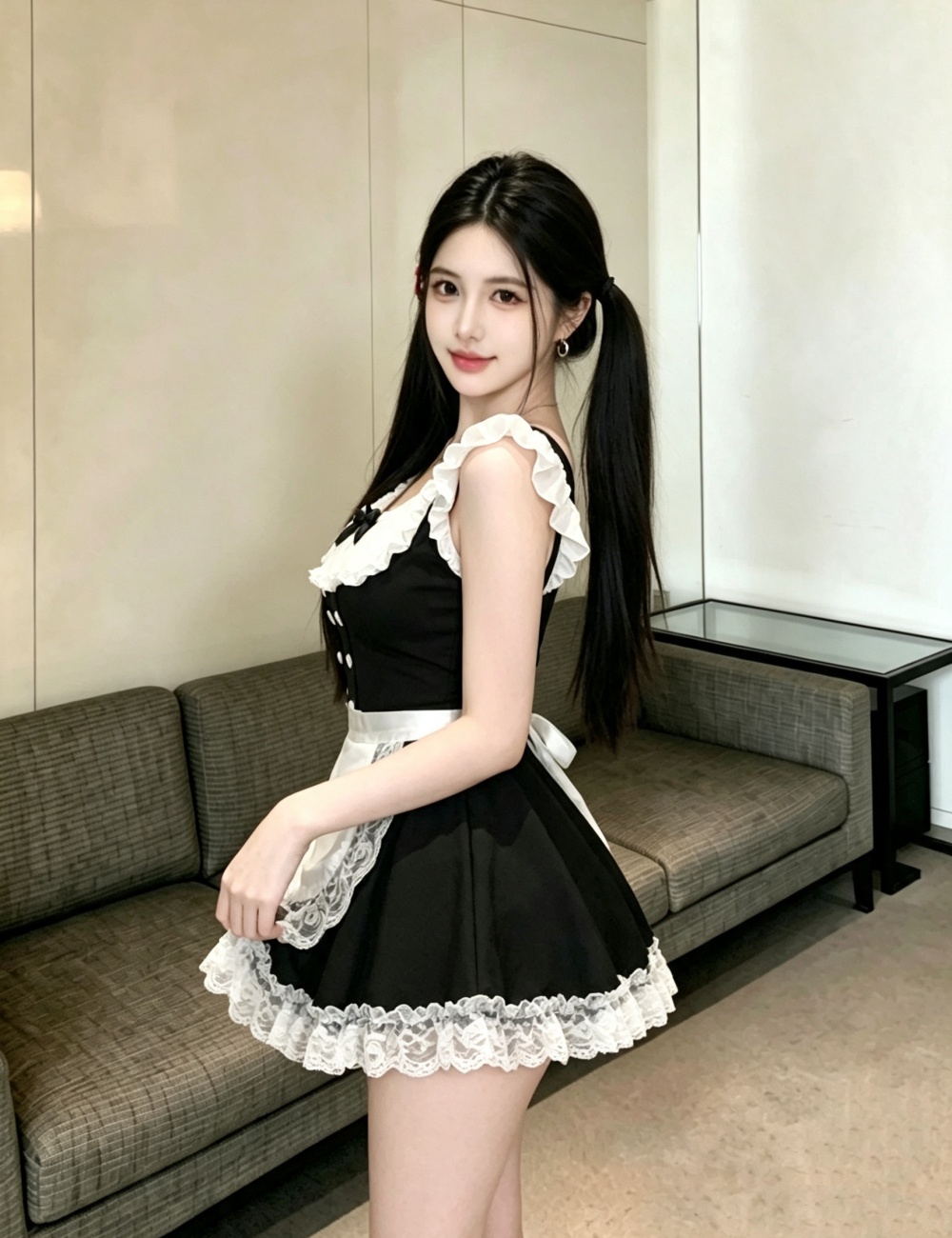 Splice lovely dress lace black-white night dress a set
