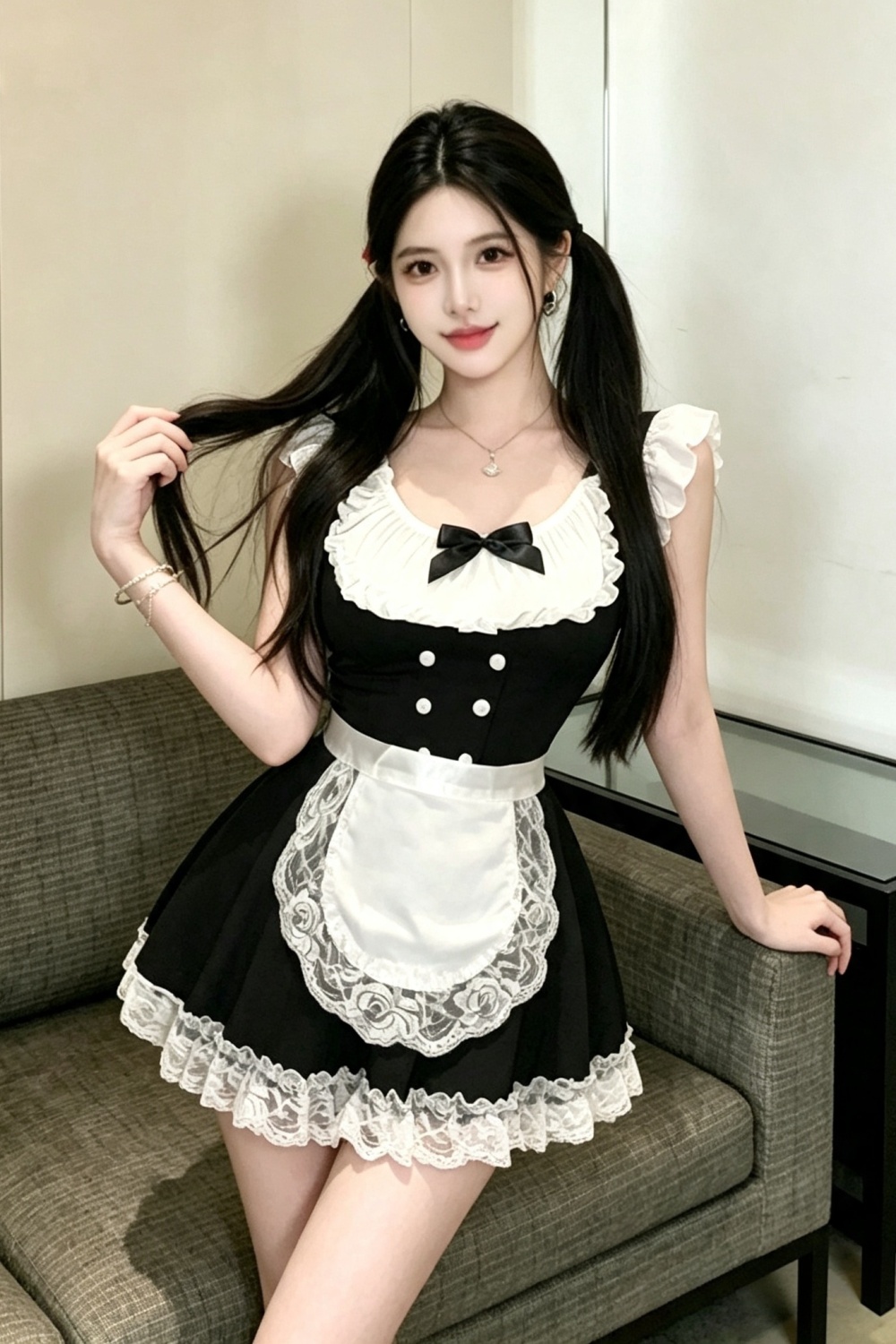 Splice lovely dress lace black-white night dress a set