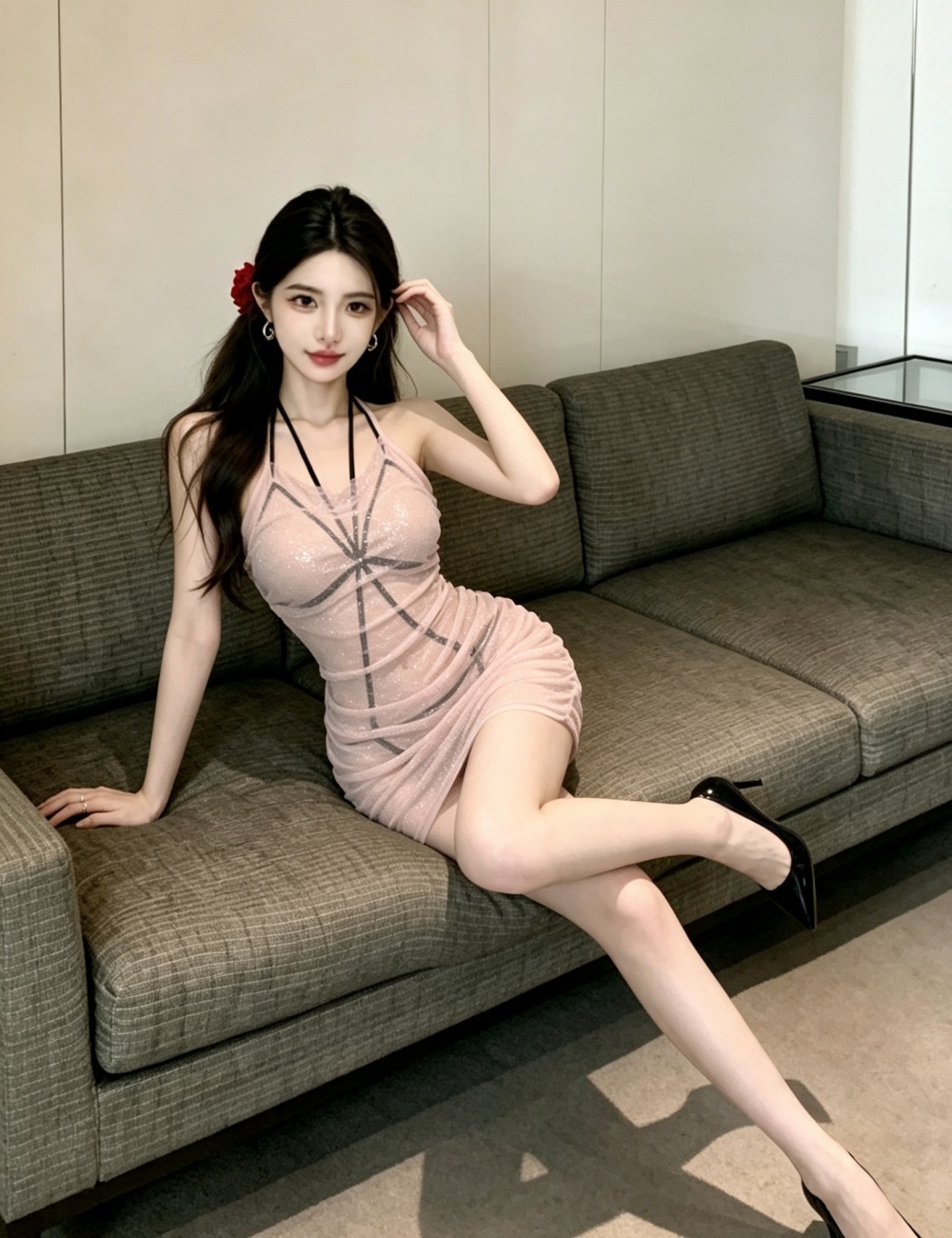 Halter sexy slim very thin dress 2pcs set for women